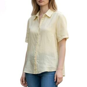 J.Jill Linen Blouse Top Button Front Shirt Pale Yellow Womens Size XL